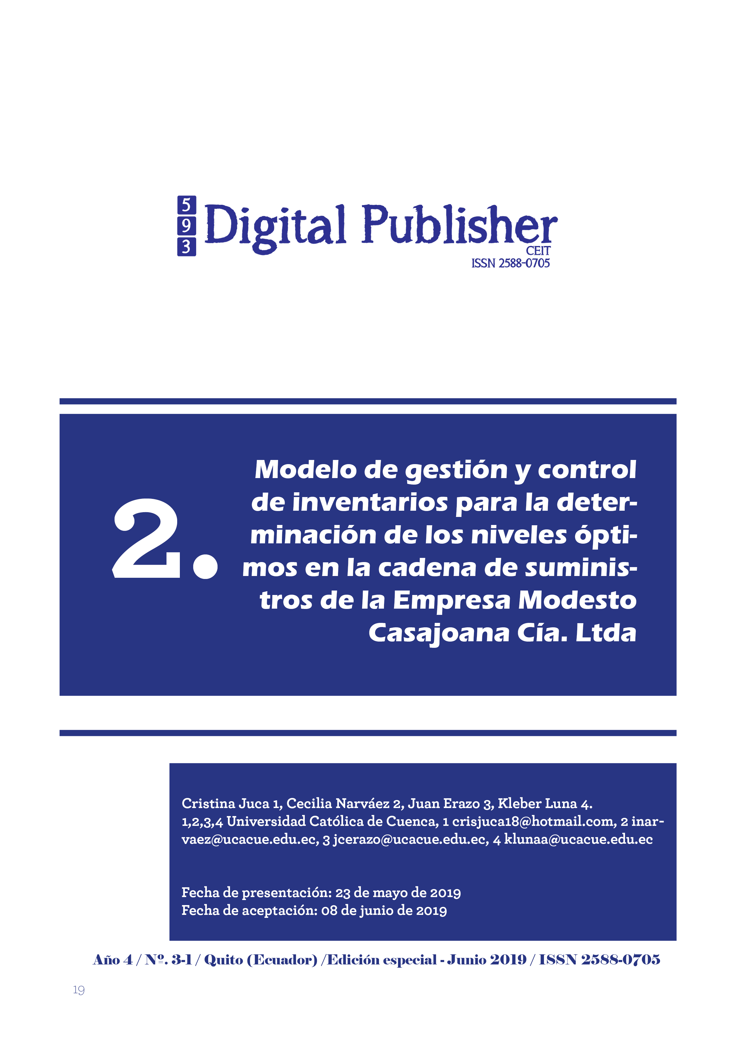 Modelo de gestión y control de inventarios para la determinación de los  niveles óptimos en la cadena de suministros de la Empresa Modesto Casajoana  Cía. Ltda. | 593 Digital Publisher CEIT